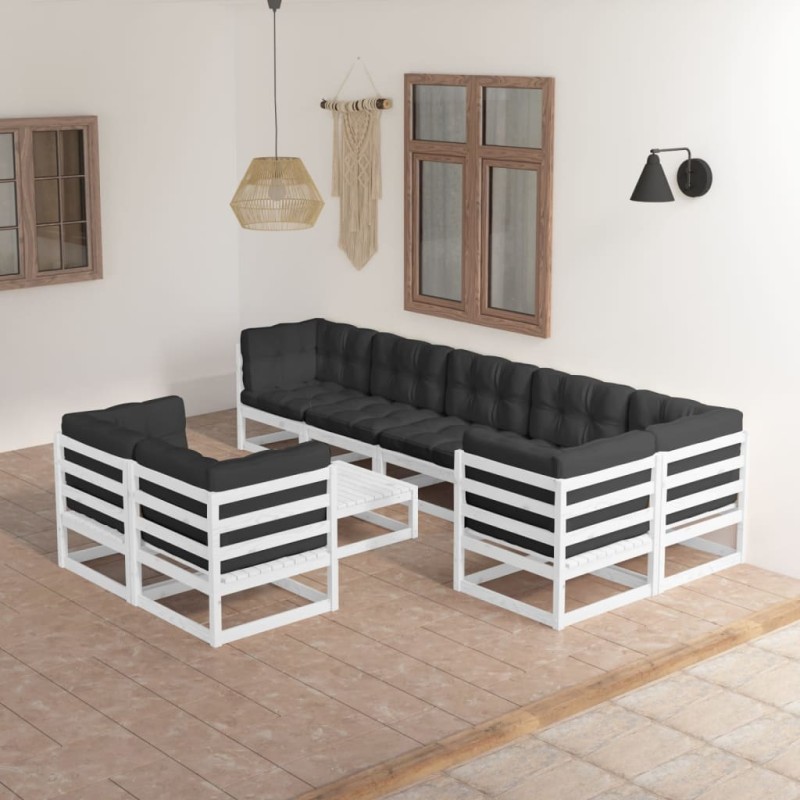 9 pcs conjunto lounge de jardim c/ almofadões pinho maciço-Conjuntos de jardim-Home Retail