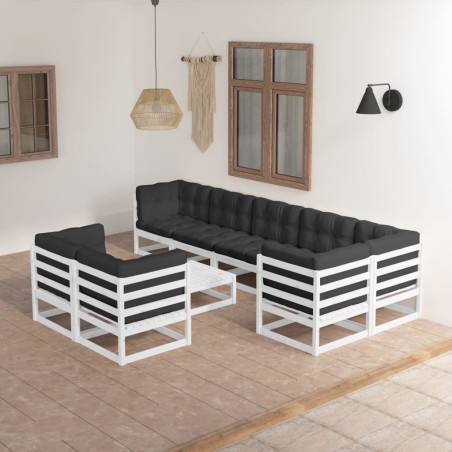 9 pcs conjunto lounge de jardim c/ almofadões pinho maciço