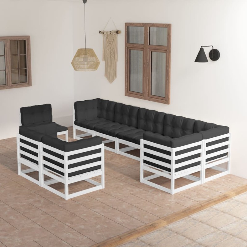 9 pcs conjunto lounge de jardim c/ almofadões pinho maciço-Conjuntos de jardim-Home Retail