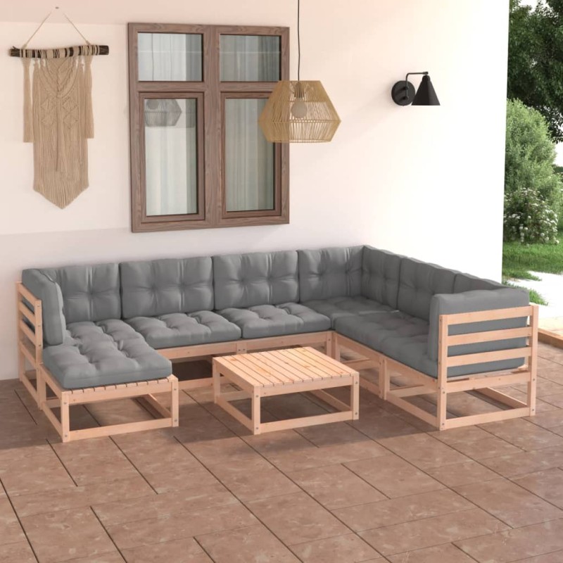 8 pcs conjunto lounge de jardim c/ almofadões pinho maciço-Conjuntos de jardim-Home Retail