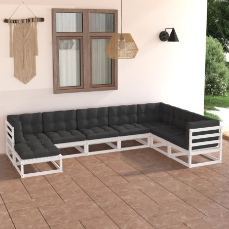 8 pcs conjunto lounge de jardim c/ almofadões pinho maciço