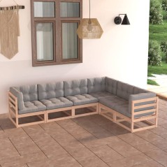 6 pcs conjunto lounge de jardim c/ almofadões pinho maciço