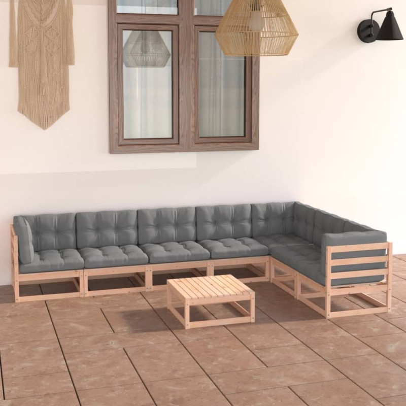 8 pcs conjunto lounge de jardim c/ almofadões pinho maciço-Conjuntos de jardim-Home Retail