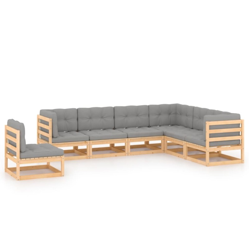 7 pcs conjunto lounge de jardim c/ almofadões pinho maciço-Conjuntos de jardim-Home Retail