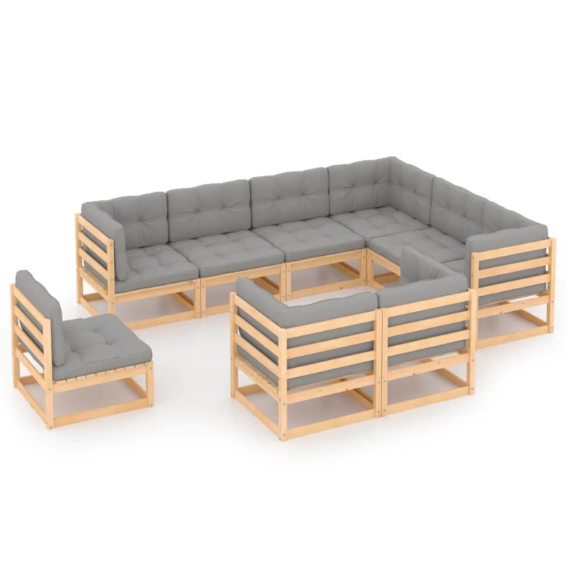 9 pcs conjunto lounge de jardim c/ almofadões pinho maciço-Conjuntos de jardim-Home Retail