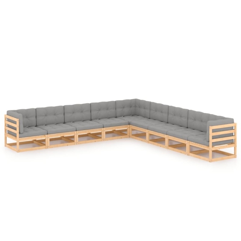 9 pcs conjunto lounge de jardim c/ almofadões pinho maciço-Conjuntos de jardim-Home Retail