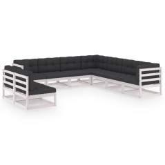 9 pcs conj. lounge de jardim c/ almofadões pinho maciço branco