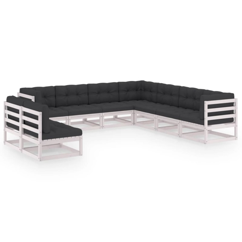 9 pcs conj. lounge de jardim c/ almofadões pinho maciço branco-Conjuntos de jardim-Home Retail