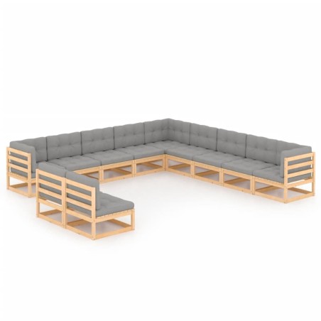 11 pcs conjunto lounge de jardim c/ almofadões pinho maciço