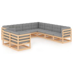 9 pcs conjunto lounge de jardim c/ almofadões pinho maciço