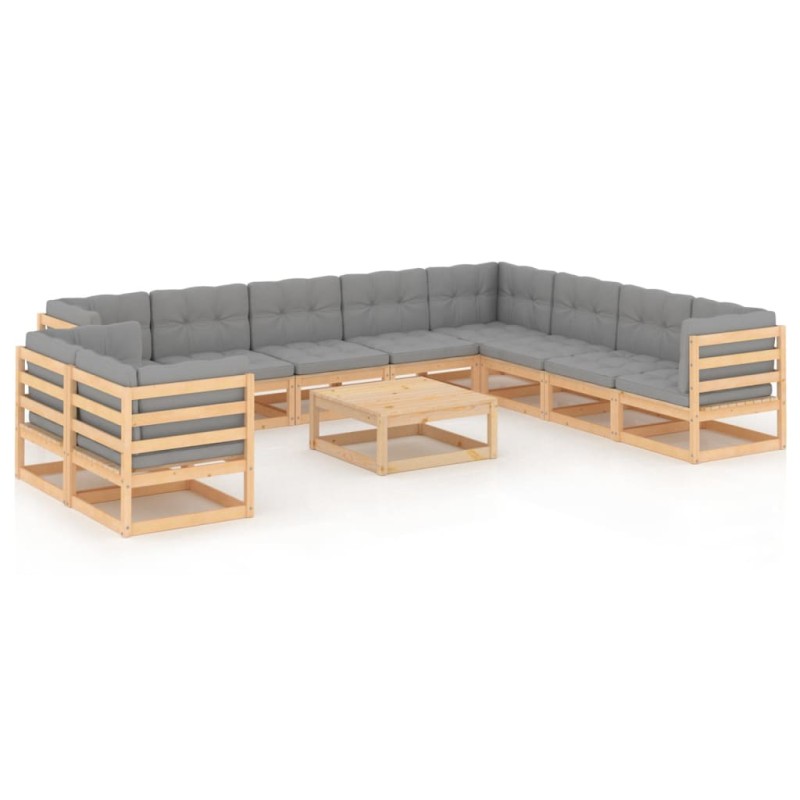 11 pcs conjunto lounge de jardim c/ almofadões pinho maciço-Conjuntos de jardim-Home Retail