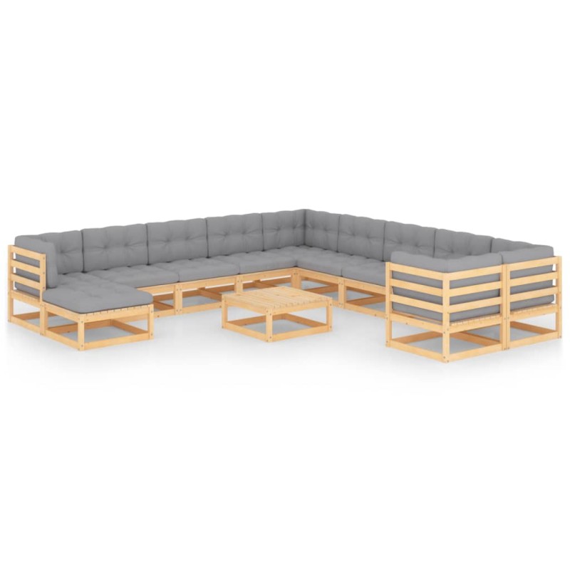 12 pcs conjunto lounge de jardim com almofadões pinho maciço-Conjuntos de jardim-Home Retail