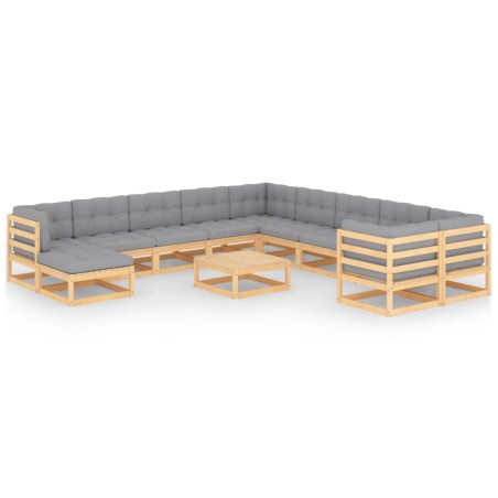 12 pcs conjunto lounge de jardim com almofadões pinho maciço