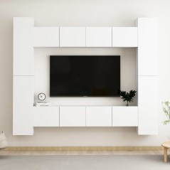 8 pcs conjunto de móveis de TV contraplacado branco