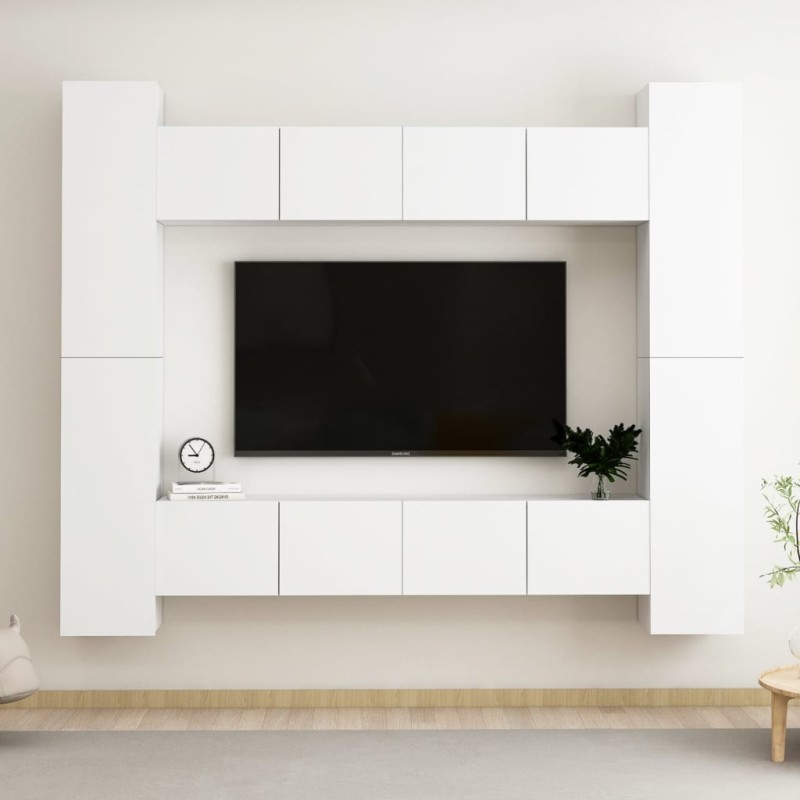 8 pcs conjunto de móveis de TV contraplacado branco-Móveis de TV-Home Retail