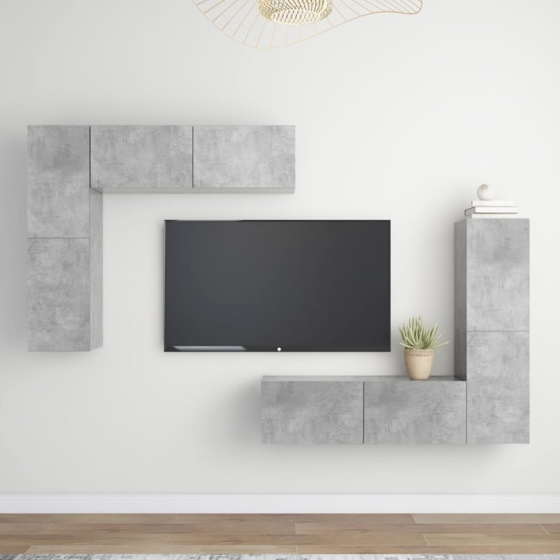 4 pcs conjunto de móveis de TV derivados madeira cinza cimento-Móveis de TV-Home Retail