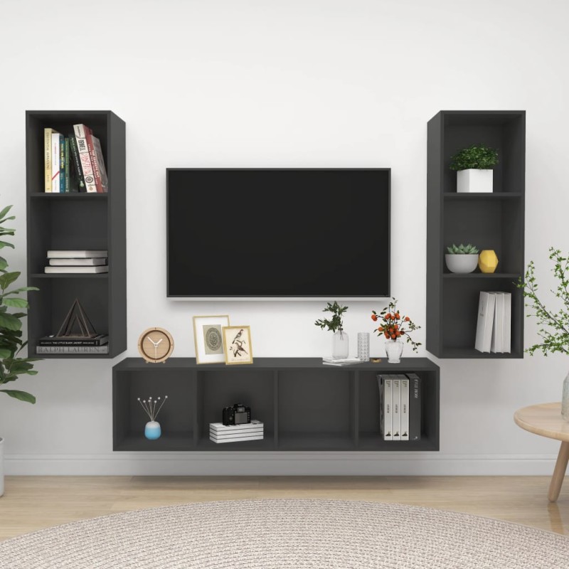 3 pcs conjunto de móveis de TV derivados de madeira cinzento-Móveis de TV-Home Retail