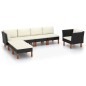 7 pcs conj. lounge jardim vime PE e madeira de eucalipto preto