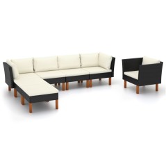 7 pcs conj. lounge jardim vime PE e madeira de eucalipto preto