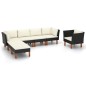 7 pcs conj. lounge jardim vime PE e madeira de eucalipto preto