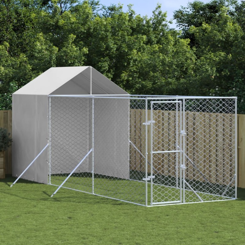 Canil de exterior com teto 2x6x2,5 m aço galvanizado prateado-Canis-Home Retail