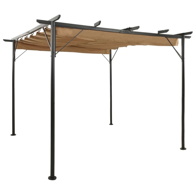 Pérgola com toldo retrátil 3x3 m 180 g/m² aço cinza-acastanhado-Arcos, treliças e pérgolas de jardim-Home Retail