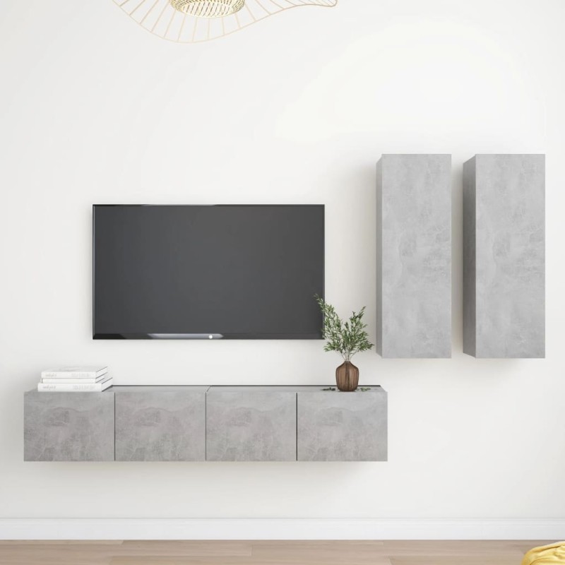 4 pcs conjunto de móveis de TV derivados madeira cinza cimento-Móveis de TV-Home Retail