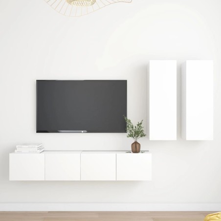 4 pcs conjunto de móveis de TV derivados de madeira branco