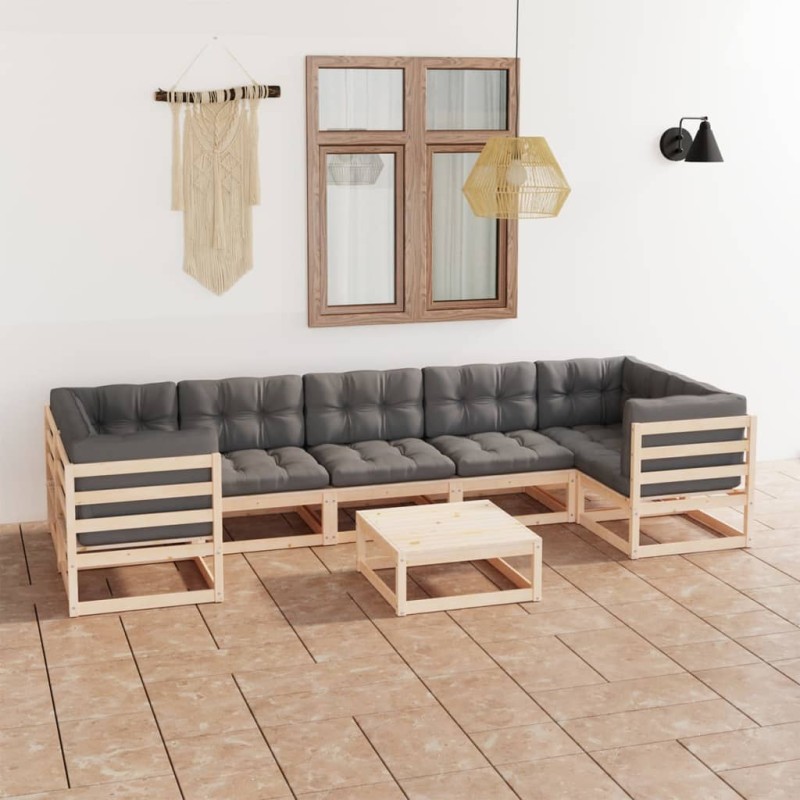 8 pcs conjunto lounge de jardim c/ almofadões pinho maciço-Conjuntos de jardim-Home Retail