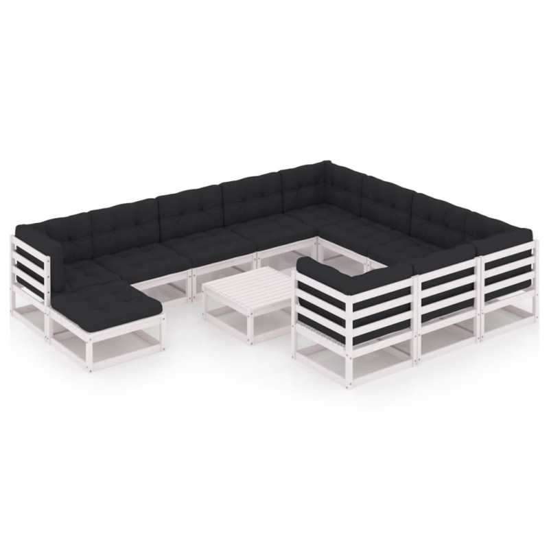 12 pcs conj. lounge de jardim c/ almofadões pinho maciço branco-Conjuntos de jardim-Home Retail