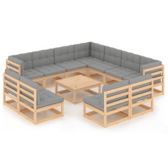 12 pcs conjunto lounge de jardim com almofadões pinho maciço