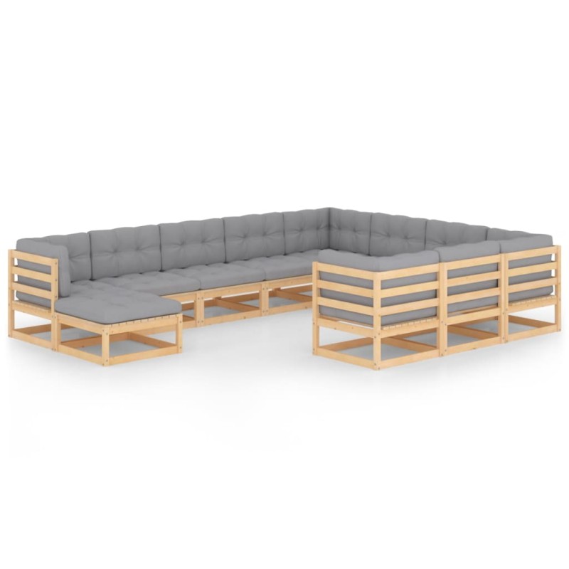 11 pcs conjunto lounge de jardim c/ almofadões pinho maciço-Conjuntos de jardim-Home Retail