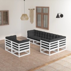 7 pcs conjunto lounge de jardim c/ almofadões pinho maciço