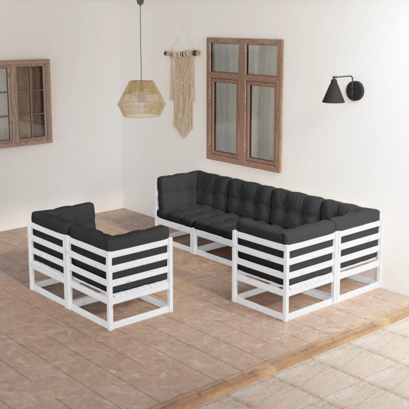 7 pcs conjunto lounge de jardim c/ almofadões pinho maciço-Conjuntos de jardim-Home Retail