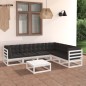 7 pcs conj. lounge de jardim c/ almofadões pinho maciço branco