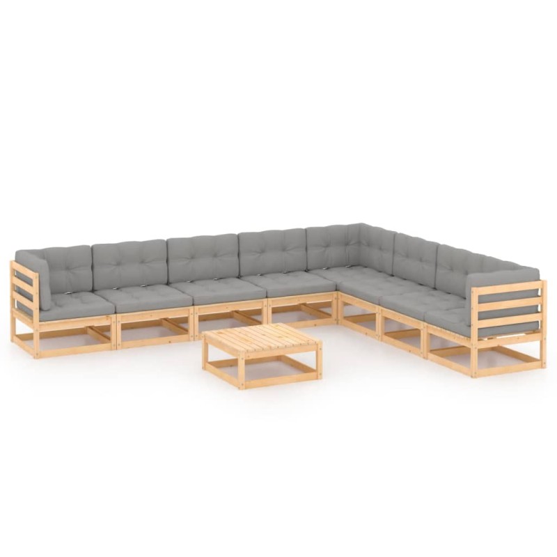 9 pcs conjunto lounge de jardim c/ almofadões pinho maciço-Conjuntos de jardim-Home Retail