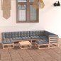 10 pcs conjunto lounge de jardim c/ almofadões pinho maciço