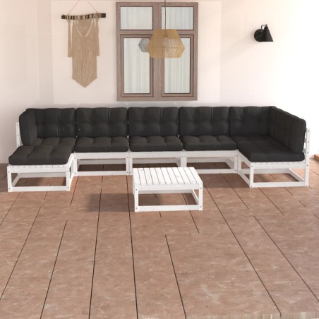 8 pcs conjunto lounge de jardim c/ almofadões pinho maciço