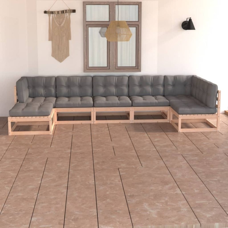 7 pcs conjunto lounge de jardim c/ almofadões pinho maciço-Conjuntos de jardim-Home Retail