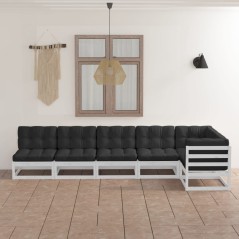 6 pcs conjunto lounge de jardim com almofadões pinho maciço