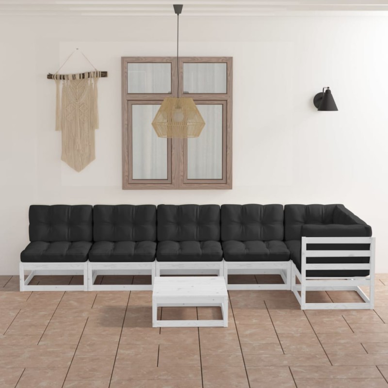 7 pcs conjunto lounge de jardim com almofadões pinho maciço-Conjuntos de jardim-Home Retail