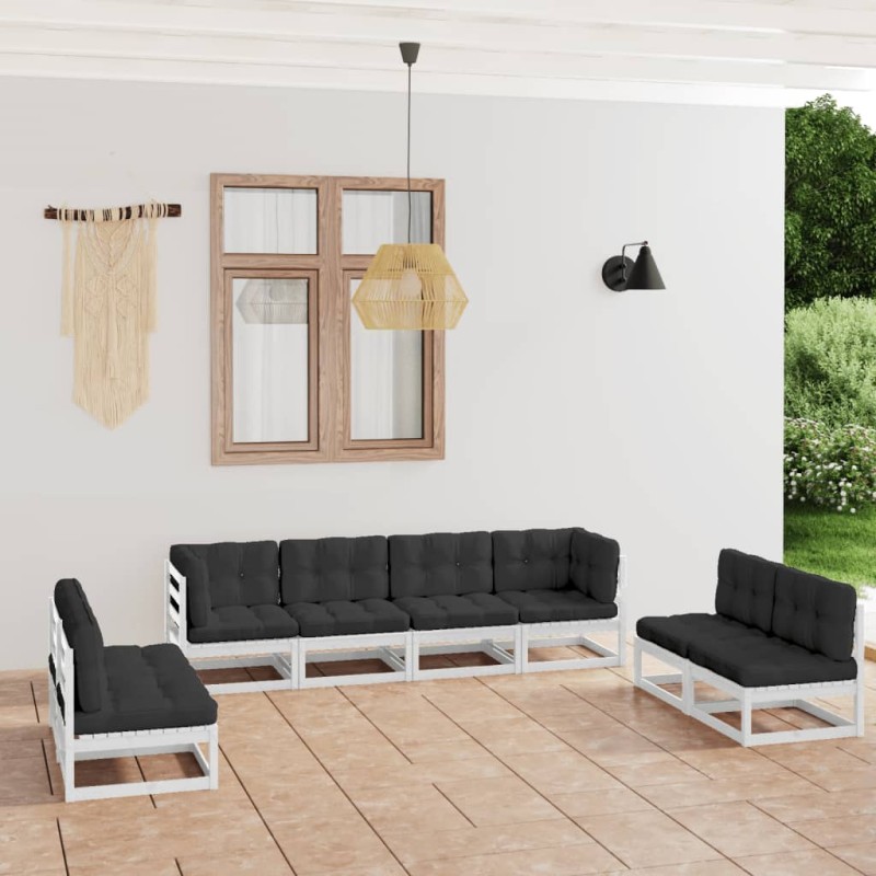 8 pcs conjunto lounge de jardim com almofadões pinho maciço-Conjuntos de jardim-Home Retail