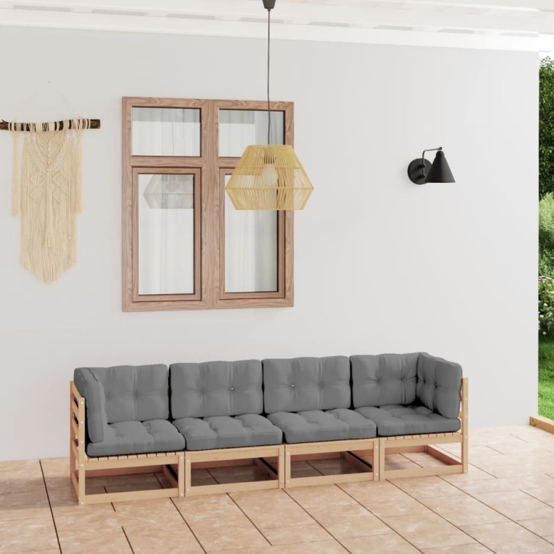 Sofá de jardim 4 lugares com almofadões pinho maciço-Sofás para exterior-Home Retail