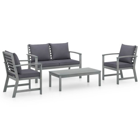 4 pcs conj. lounge jardim c/ almofadões madeira acácia maciça