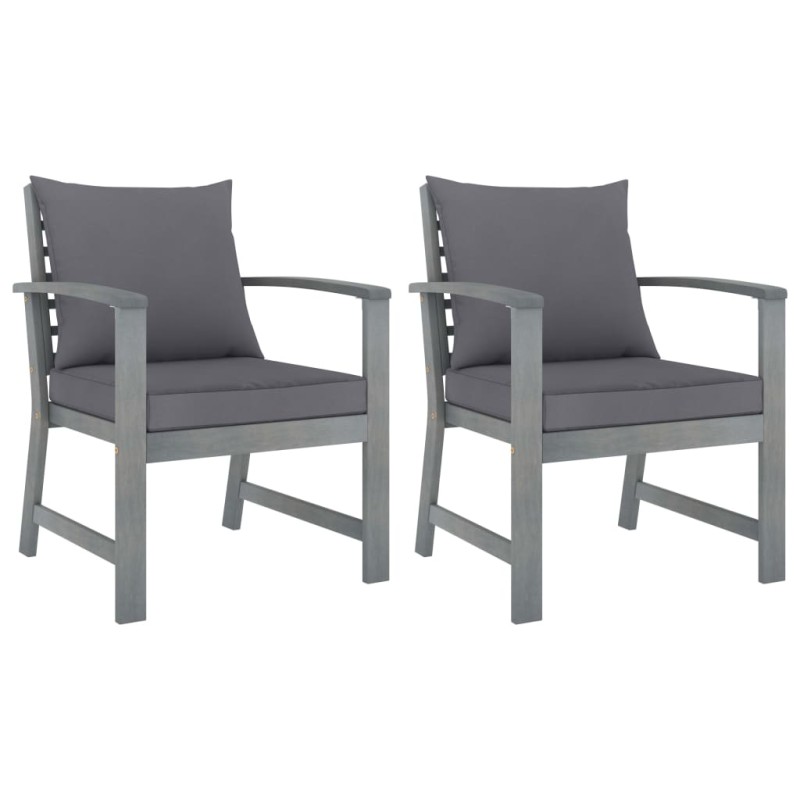 Cadeiras jardim 2 pcs c/ almofadões cinza-escuro acácia maciça-Cadeiras de jardim-Home Retail