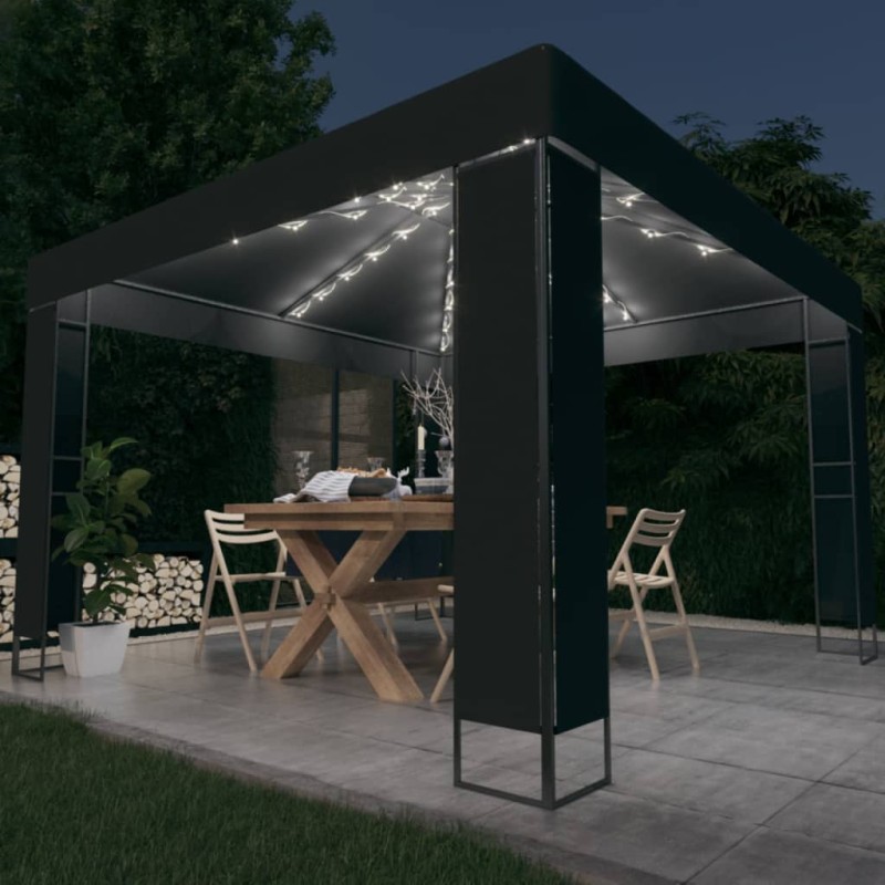 Gazebo com toldo duplo e cordões de luzes LED 3x3 m antracite-Toldos e gazebos-Home Retail