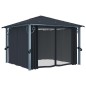 Gazebo c/ cortinas e cordões luzes LED 3x3 m alumínio antracite