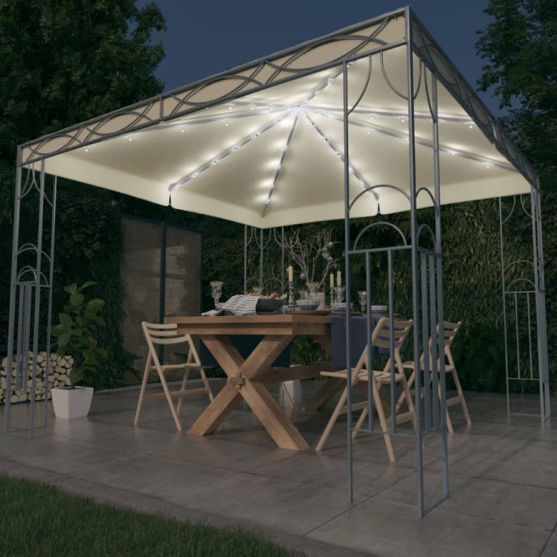 Gazebo com cordões de luzes LED 300x300 cm cor creme-Toldos e gazebos-Home Retail