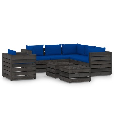 8 pcs conj. lounge jardim + almofadões madeira impreg. cinzento