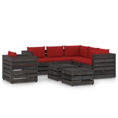 8 pcs conj. lounge jardim + almofadões madeira impreg. cinzento